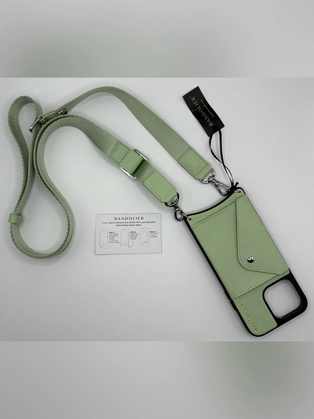 NWT Bandolier Leather IPhone 14 ProMax Crossbody & Bobby Strap, Fern Green